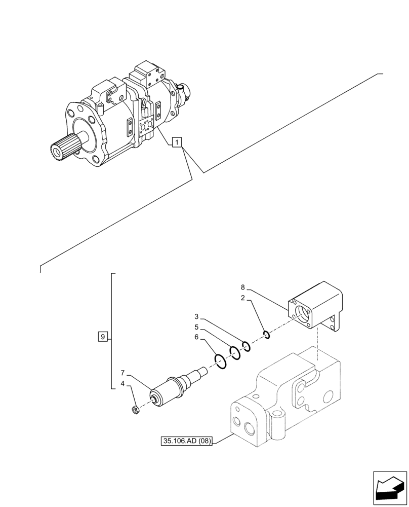 Схема запчастей Case CX350D LC - (35.106.AL[02]) - VAR - 461863 - VARIABLE DELIVERY HYDRAULIC PUMP, PROPORTIONAL, VALVE, CLAMSHELL BUCKET, ROTATION, W/ ELECTRICAL PROPORTIONAL CONTROL, COMPONENTS (35) - HYDRAULIC SYSTEMS