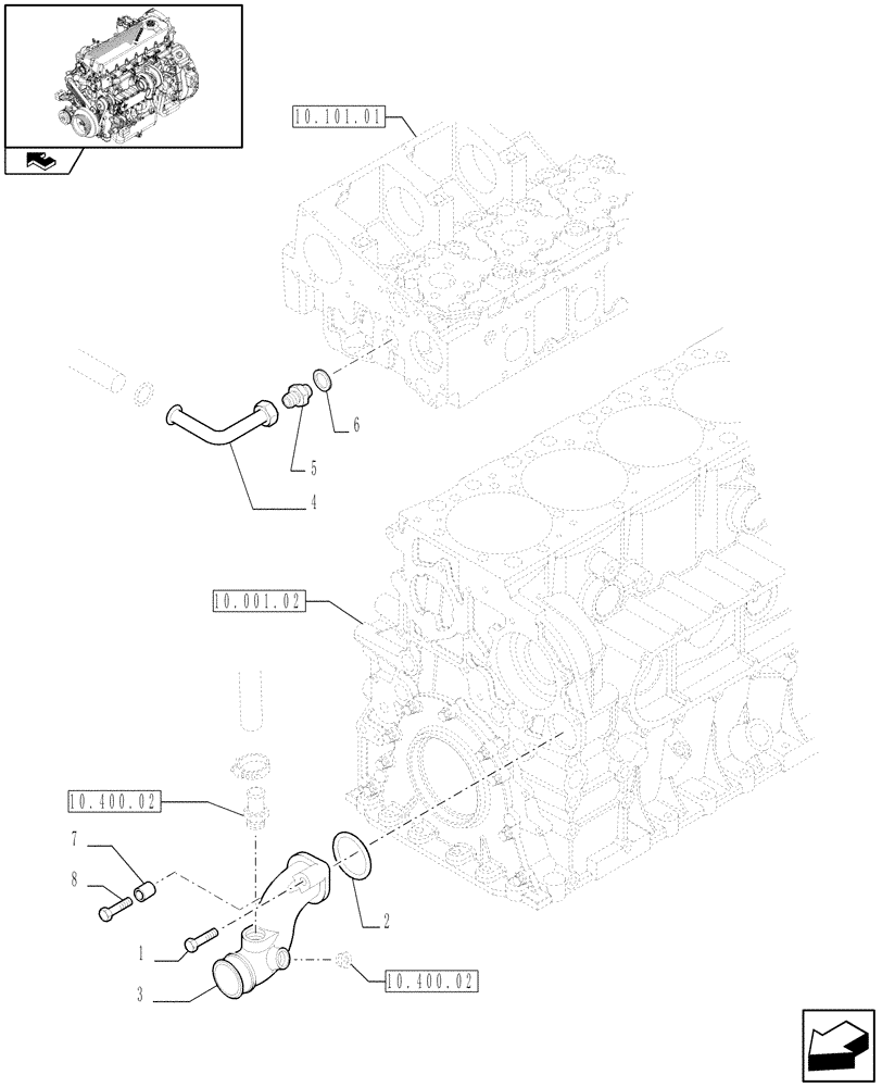 Схема запчастей Case F2CE9684U E151 - (10.400.01) - WATER PUMP PIPES (504311149 - 504153553) (01) - ENGINE