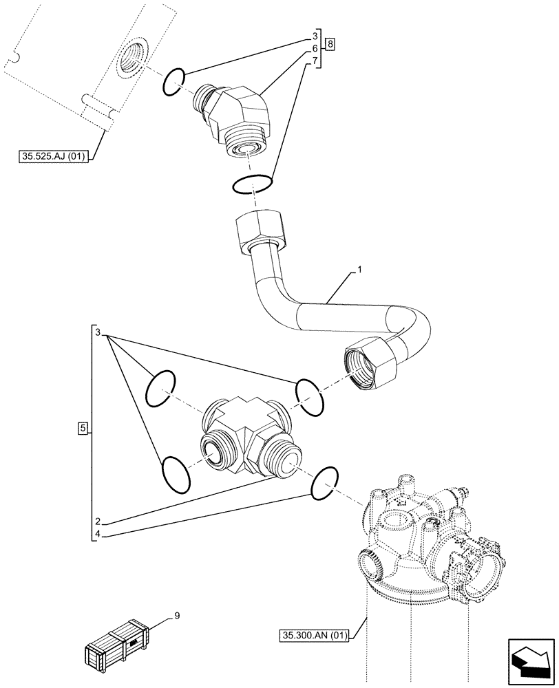 Схема запчастей Case 590SN - (35.525.AA[12]) - VAR - 423083 - AUXILIARY HYDRAULIC, LINES (35) - HYDRAULIC SYSTEMS