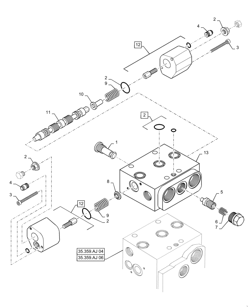 Схема запчастей Case 621F - (35.359.AJ[08]) - VALVE ASSEMBLY, LOADER CONTROL, THIRD AND FOURTH SPOOL, Z-BAR AND XR/LR (35) - HYDRAULIC SYSTEMS