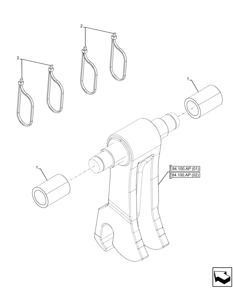 Схема запчастей Case 580SN - (84.100.AP[08]) - BACKHOE BUCKET, MECHANICAL COUPLING, INSULATION PIN (84) - BOOMS, DIPPERS & BUCKETS