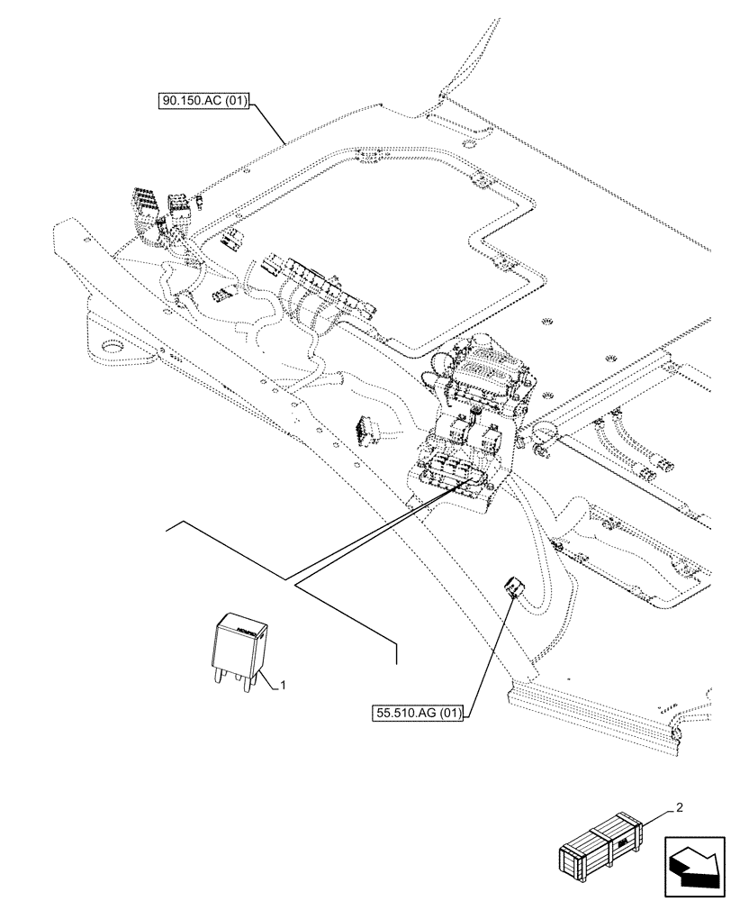 Схема запчастей Case 580SN - (55.100.DO[06]) - VAR - 423062 - POWERSHIFT TRANSMISSION, FUSE BOX, RELAY - 4WD (55) - ELECTRICAL SYSTEMS