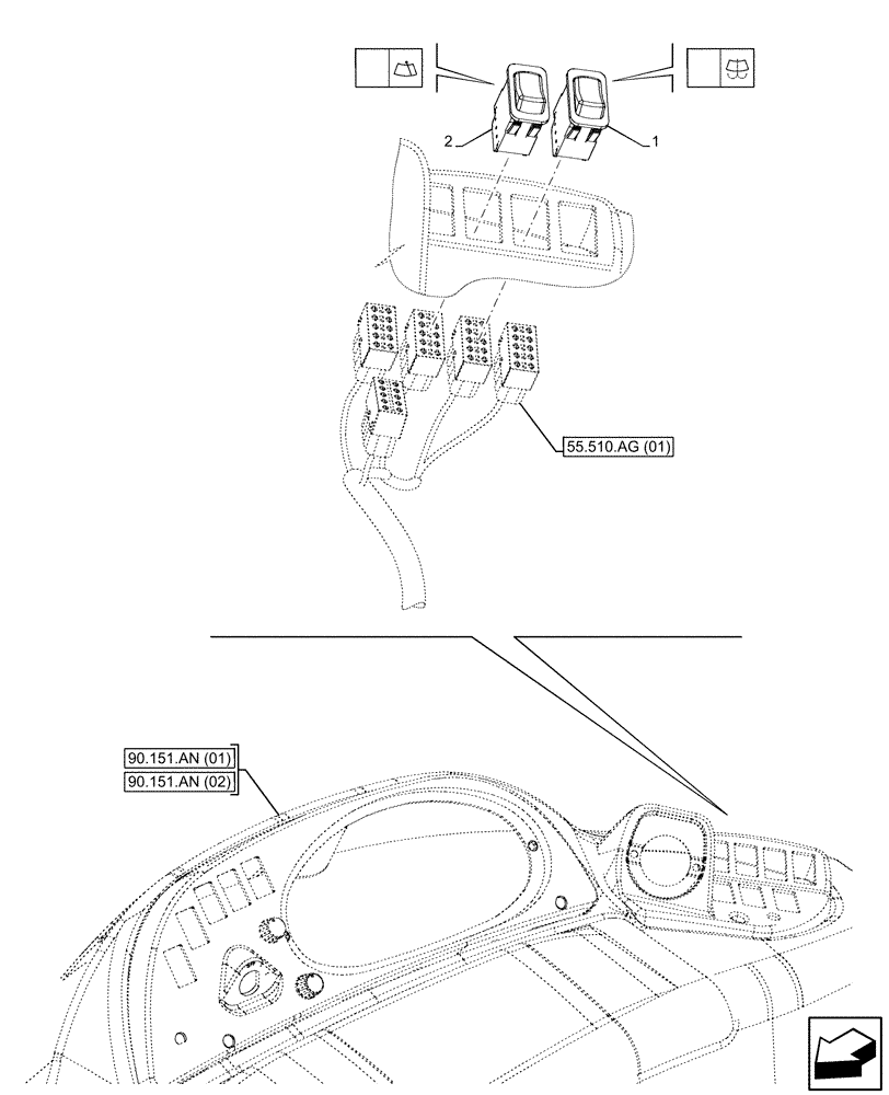 Схема запчастей Case 590SN - (55.518.AY[03]) - VAR - 747853, 747854, 747855 - CAB, SWITCH, ROCKER (55) - ELECTRICAL SYSTEMS