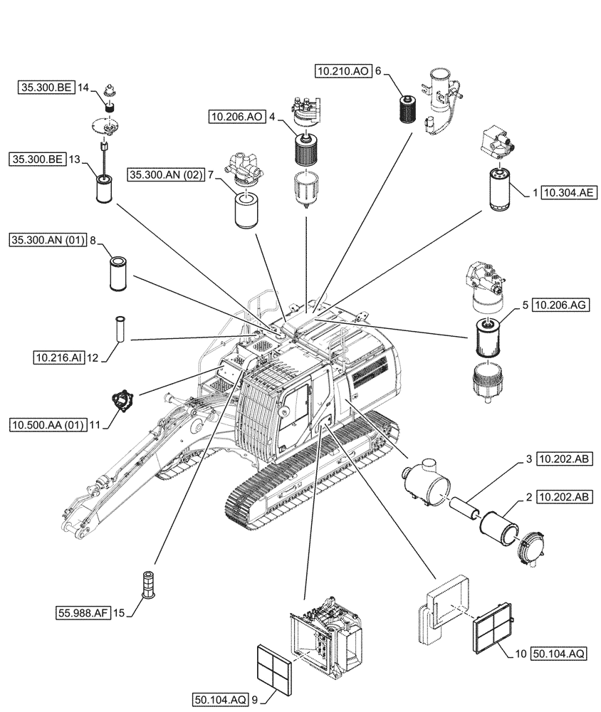 Схема запчастей Case CX350D LC - (05.100.03[01]) - FILTERS (05) - SERVICE & MAINTENANCE