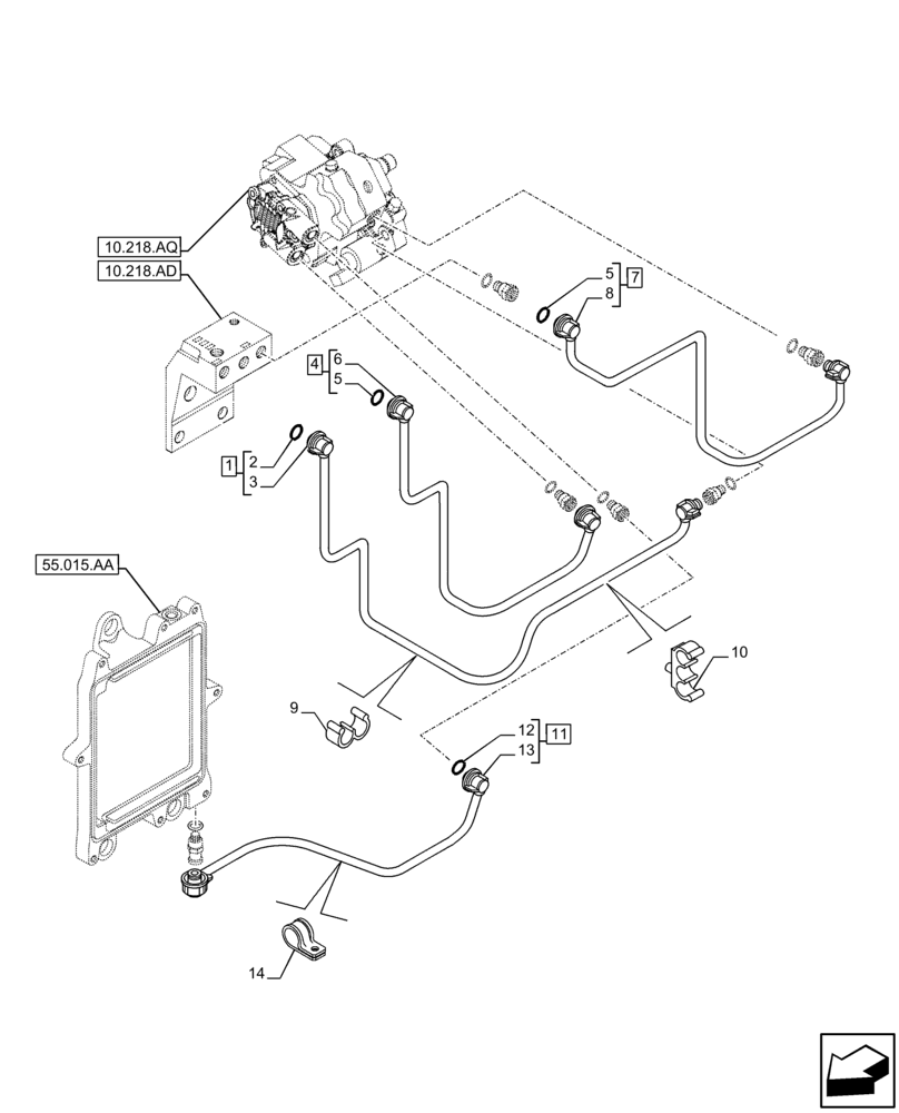 Схема запчастей Case F4HFE413X B001 - (10.210.AF) - FUEL SUPPLY LINE (10) - ENGINE