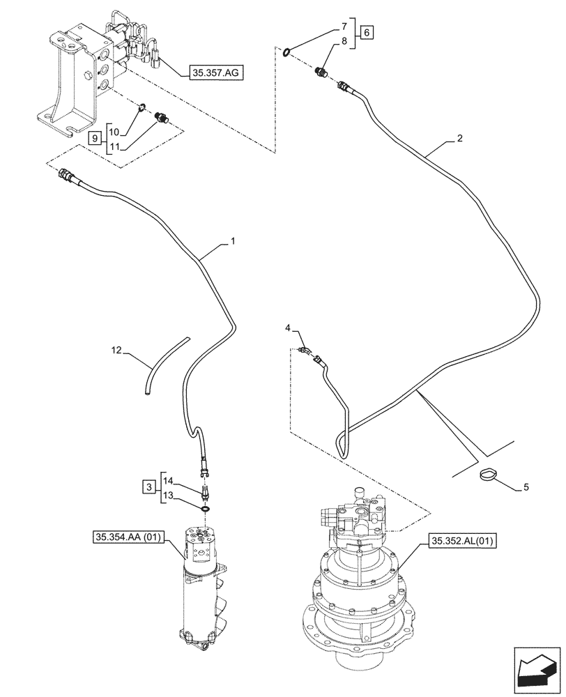 Схема запчастей Case CX300D LC - (35.357.AO[05]) - MAIN, SOLENOID VALVE, PRESSURE PIPE (35) - HYDRAULIC SYSTEMS