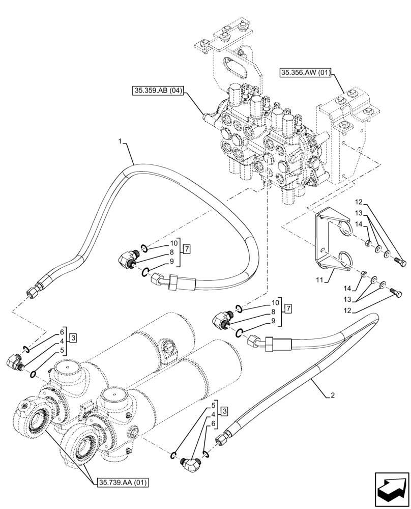 Схема запчастей Case 580N EP - (35.739.AE[04]) - BOOM SWING, MECHANICAL, CONTROLS, W/O DAMPING VALVE, LINE (35) - HYDRAULIC SYSTEMS