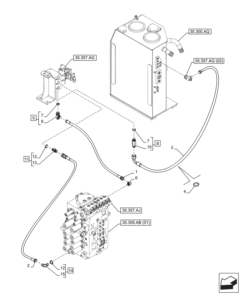 Схема запчастей Case CX300D LC - (35.357.AR[01]) - PILOT VALVE, CONTROL VALVE LINE (35) - HYDRAULIC SYSTEMS