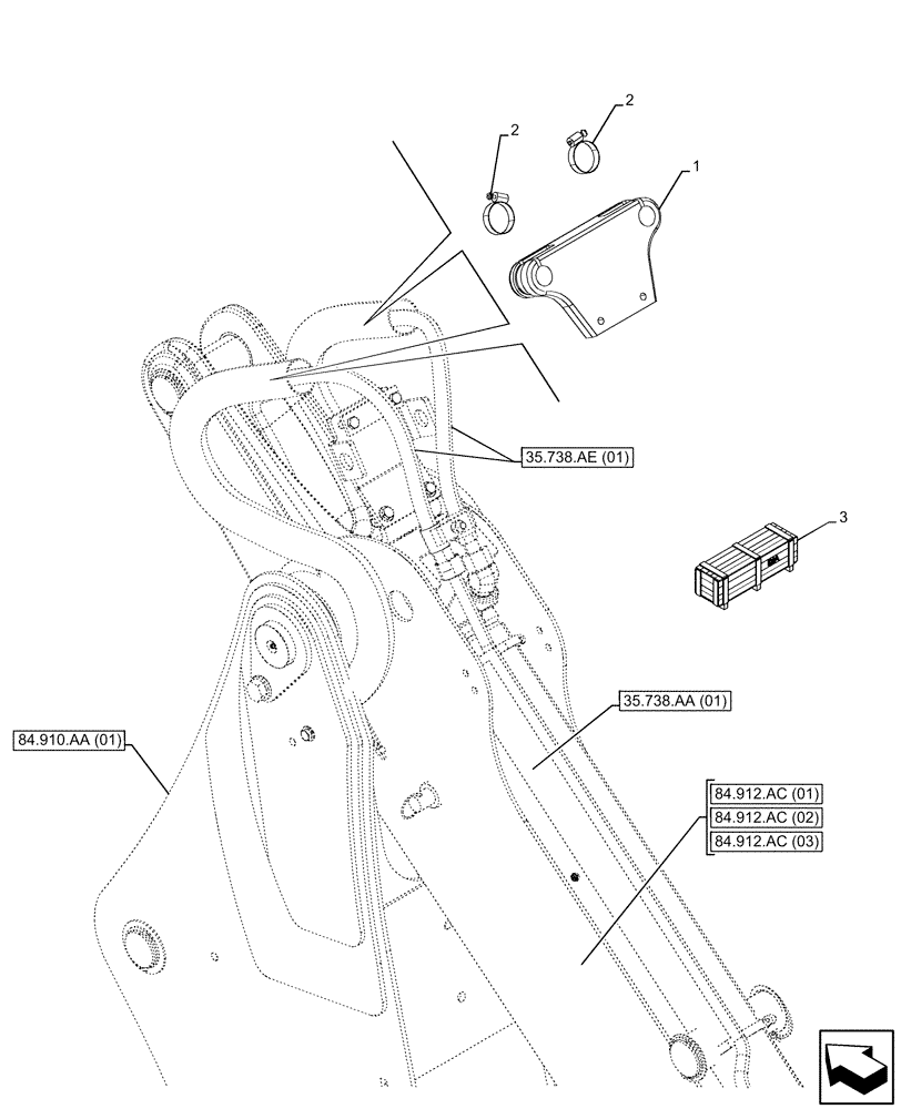 Схема запчастей Case 590SN - (84.912.AC[04]) - EXTENDABLE DIPPER, SUPPORT, LINE (84) - BOOMS, DIPPERS & BUCKETS