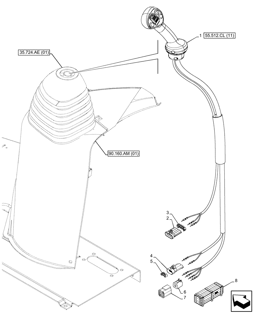 Схема запчастей Case 590SN - (55.512.CL[10]) - 3-SPOOL, MECHANICAL, LOADER, JOYSTICK MOUNTING (55) - ELECTRICAL SYSTEMS