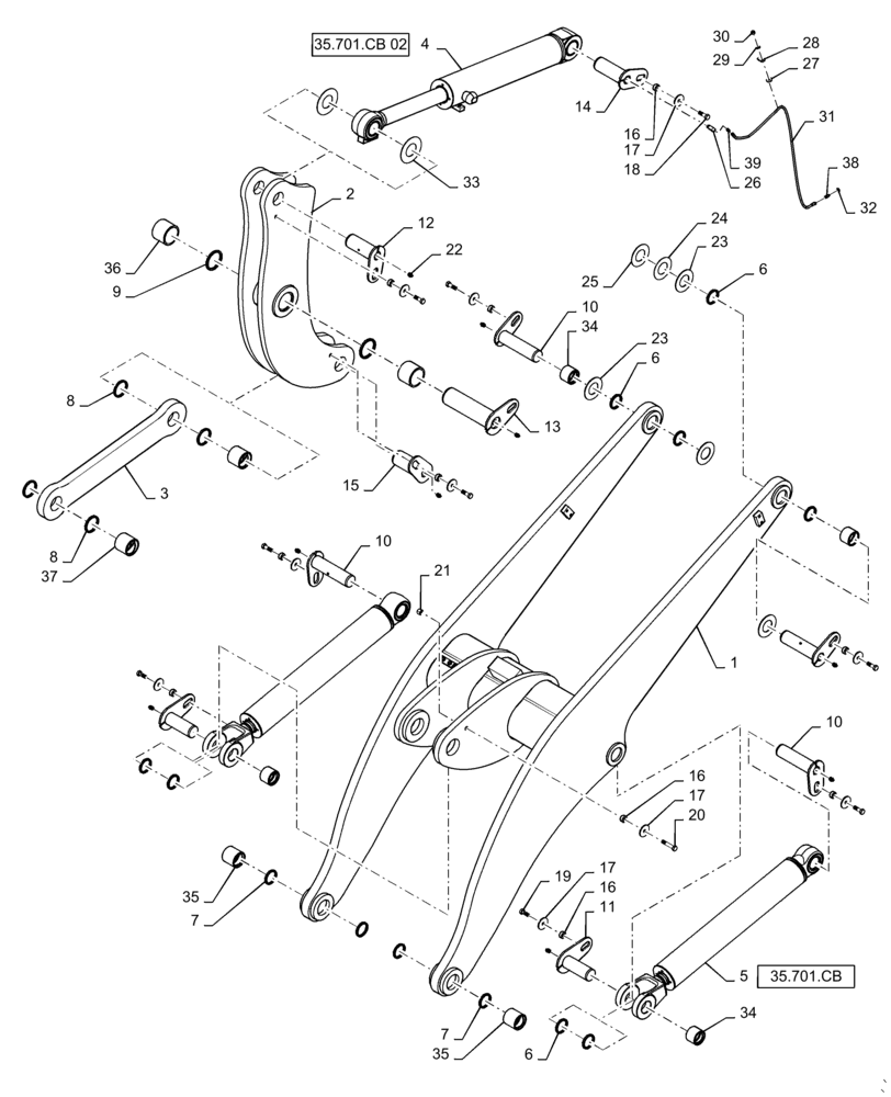 Схема запчастей Case 621F - (39.100.AY[02]) - LIFT ARM INSTALLATION, XR/LR (39) - FRAMES AND BALLASTING