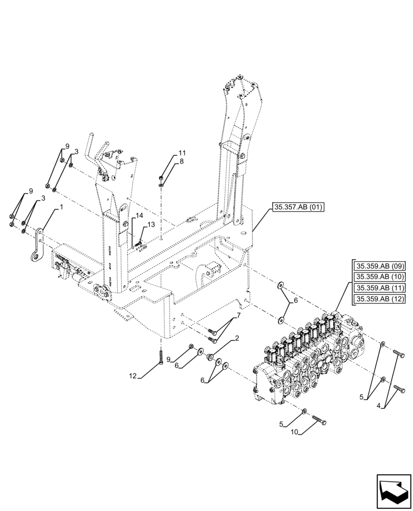 Схема запчастей Case 580N EP - (35.357.AB[04]) - VAR - 747669 - BACKHOE ARM, PILOT CONTROLS, BRACKET (35) - HYDRAULIC SYSTEMS