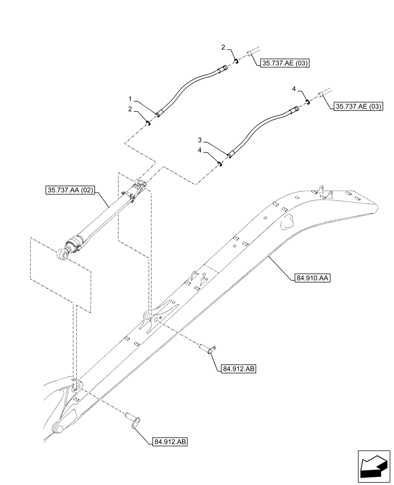 Схема запчастей Case CX250D LC LR - (35.737.AE[04]) - VAR - 481238 - ARM, CYLINDER, LINES (35) - HYDRAULIC SYSTEMS