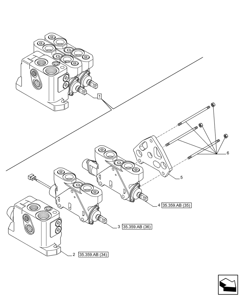 Схема запчастей Case 580SN - (35.359.AB[32]) - LOADER, CONTROL VALVE, PILOT CONTROLS, 2-SPOOL (35) - HYDRAULIC SYSTEMS