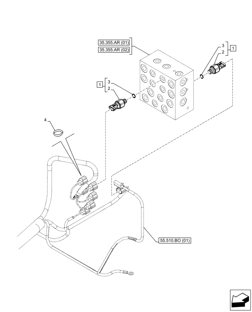 Схема запчастей Case CX300D LC - (55.036.AB[01]) - CONTROL VALVE, SENSOR (55) - ELECTRICAL SYSTEMS