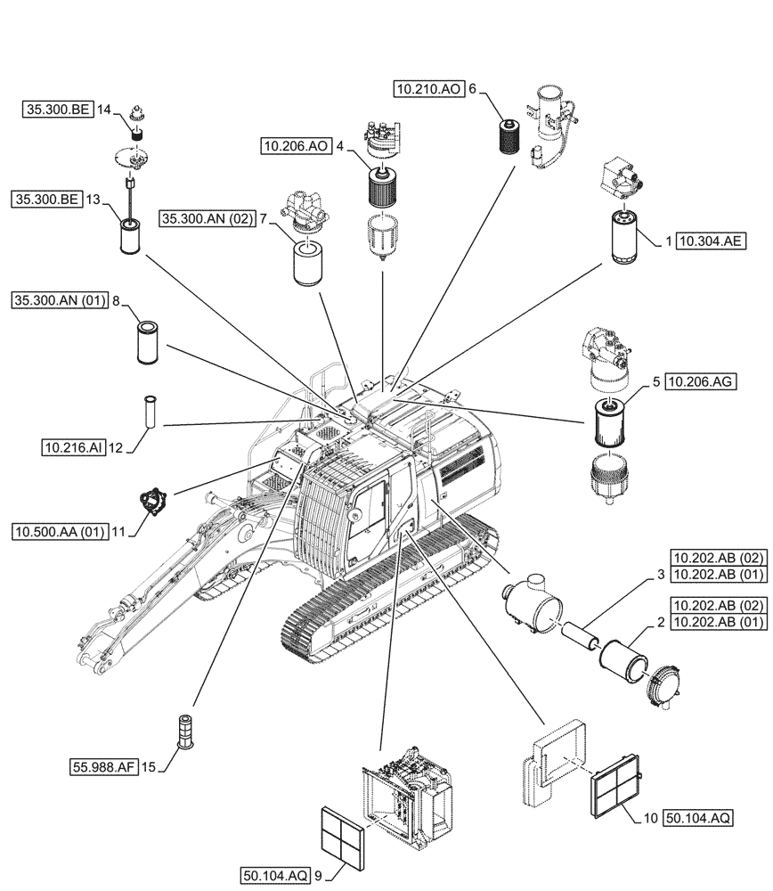 Схема запчастей Case CX210D NLC - (05.100.03[01]) - FILTERS (05) - SERVICE & MAINTENANCE