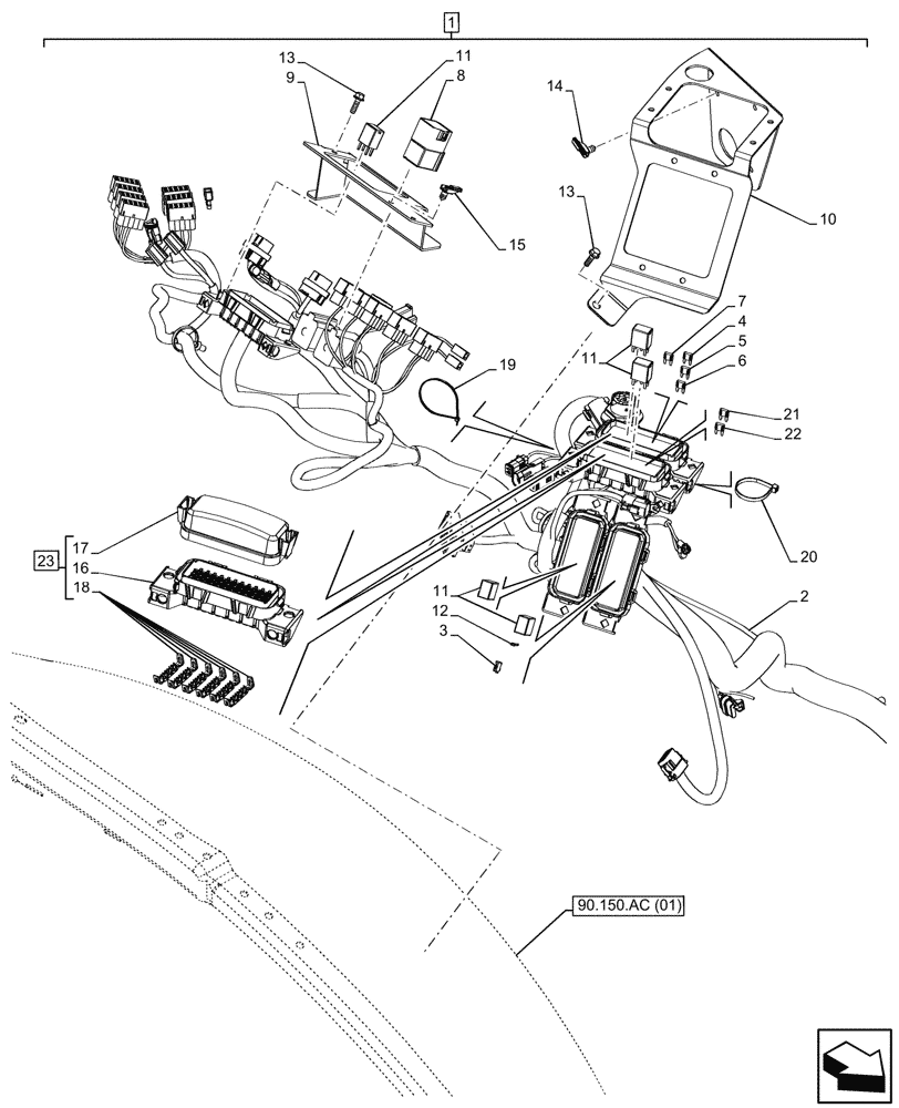 Схема запчастей Case 590SN - (55.100.DO[08]) - POWERSHUTTLE TRANSMISSION, RIGHT SIDE CONSOLE HARNESS (55) - ELECTRICAL SYSTEMS