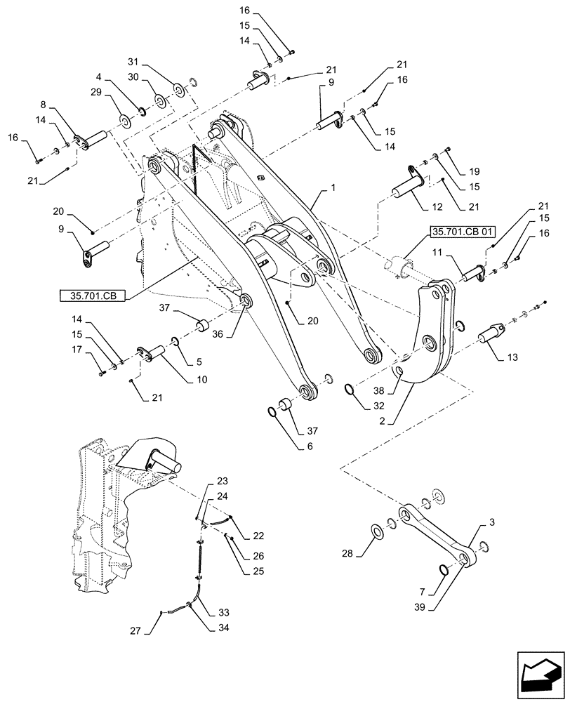 Схема запчастей Case 721F - (39.100.AY[01]) - LIFT ARM INSTALLATION, Z-BAR (39) - FRAMES AND BALLASTING