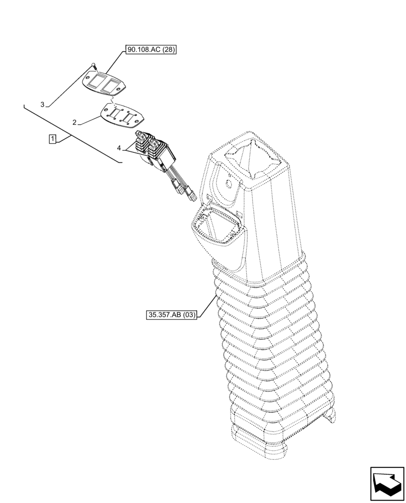 Схема запчастей Case 580SN - (55.425.AS[01]) - VAR - 423078, 747669 - BACKHOE ARM, PILOT CONTROLS, STABILIZER, SWITCH (55) - ELECTRICAL SYSTEMS