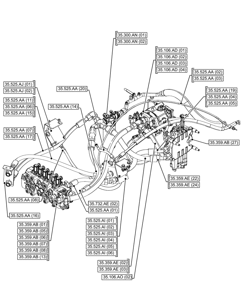 Схема запчастей Case 580SN - (00.000.35[03]) - PICTORIAL INDEX - HYDRAULIC SYSTEMS (00) - GENERAL & PICTORIAL INDEX