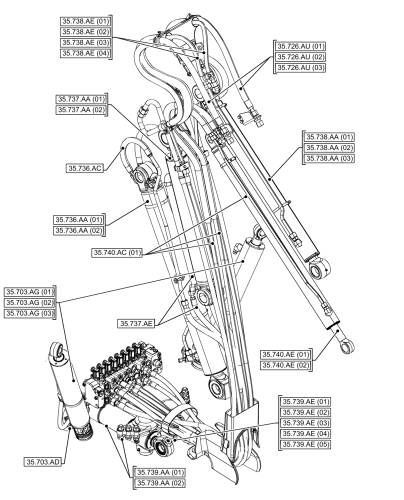 Схема запчастей Case 580N EP - (00.000.35[08]) - PICTORIAL INDEX - HYDRAULIC SYSTEMS (00) - GENERAL & PICTORIAL INDEX