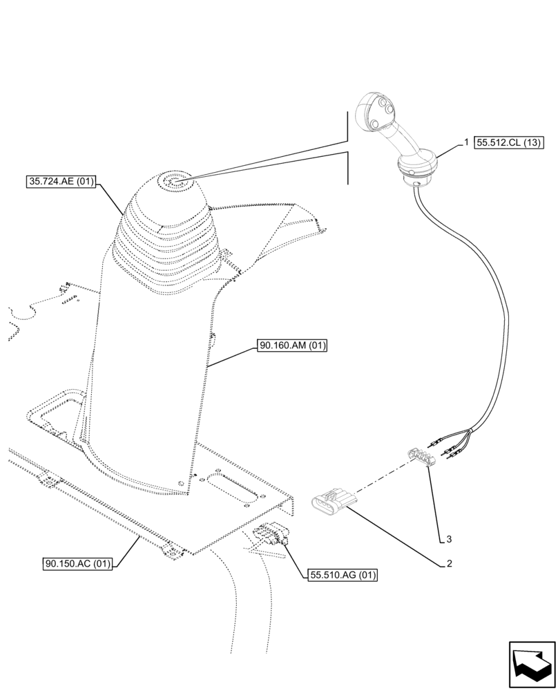 Схема запчастей Case 580SN - (55.512.CL[12]) - 2-SPOOL, MECHANICAL, LOADER, JOYSTICK MOUNTING (55) - ELECTRICAL SYSTEMS