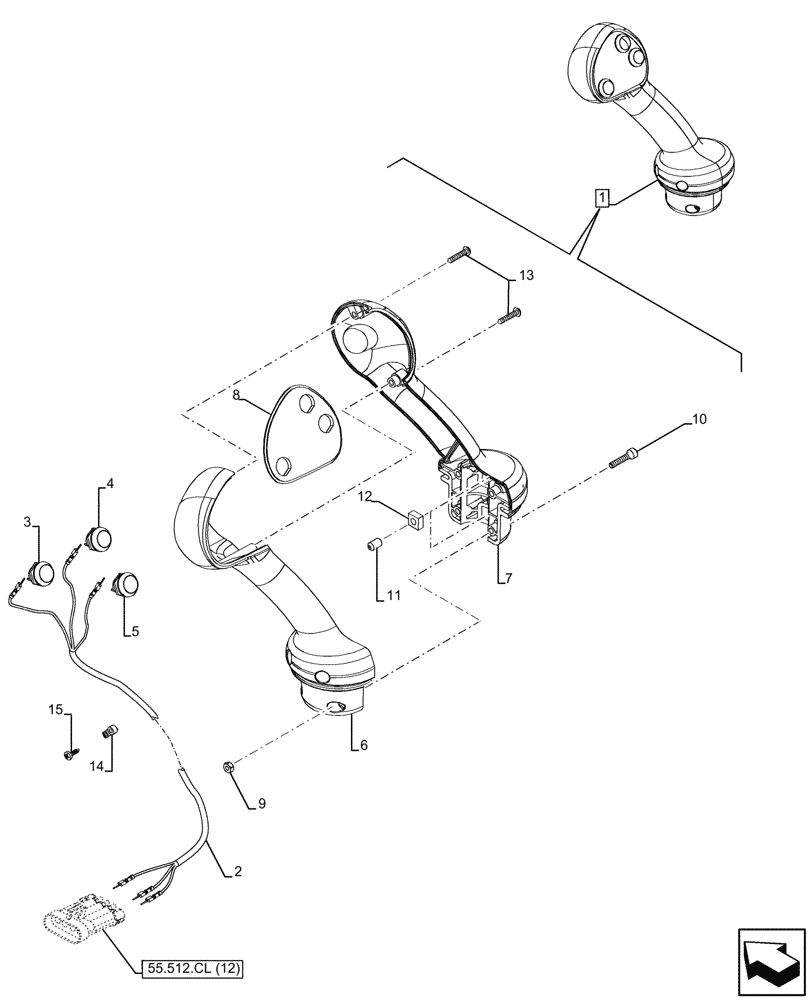 Схема запчастей Case 580SN WT - (55.512.CL[13]) - 2-SPOOL, MECHANICAL, LOADER, JOYSTICK, COMPONENTS (55) - ELECTRICAL SYSTEMS