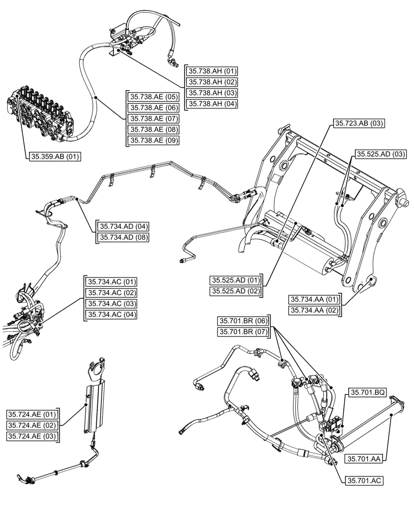 Схема запчастей Case 580SN - (00.000.35[02]) - PICTORIAL INDEX - HYDRAULIC SYSTEMS (00) - GENERAL & PICTORIAL INDEX