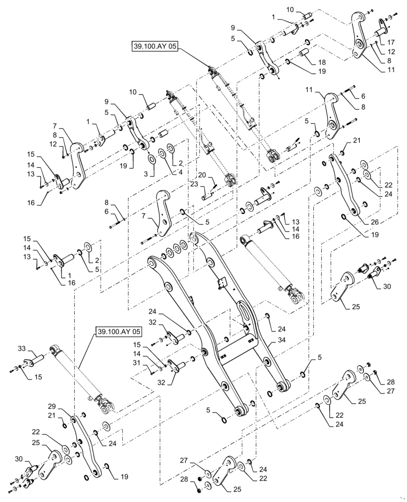 Схема запчастей Case 621F - (39.100.AY[04]) - LIFT ARM INSTALLATION, XT/TC (39) - FRAMES AND BALLASTING