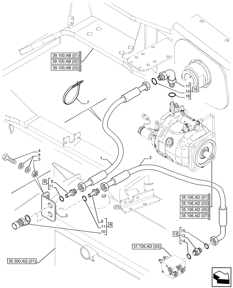 Схема запчастей Case 580SN WT - (35.106.AP[01]) - DIAGNOSTIC COUPLER, PORT, MECHANICAL (35) - HYDRAULIC SYSTEMS