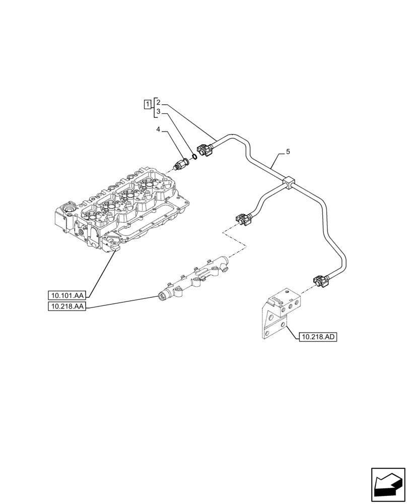 Схема запчастей Case F4HFE413X B001 - (10.218.AI[01]) - INJECTOR FUEL LINES (10) - ENGINE