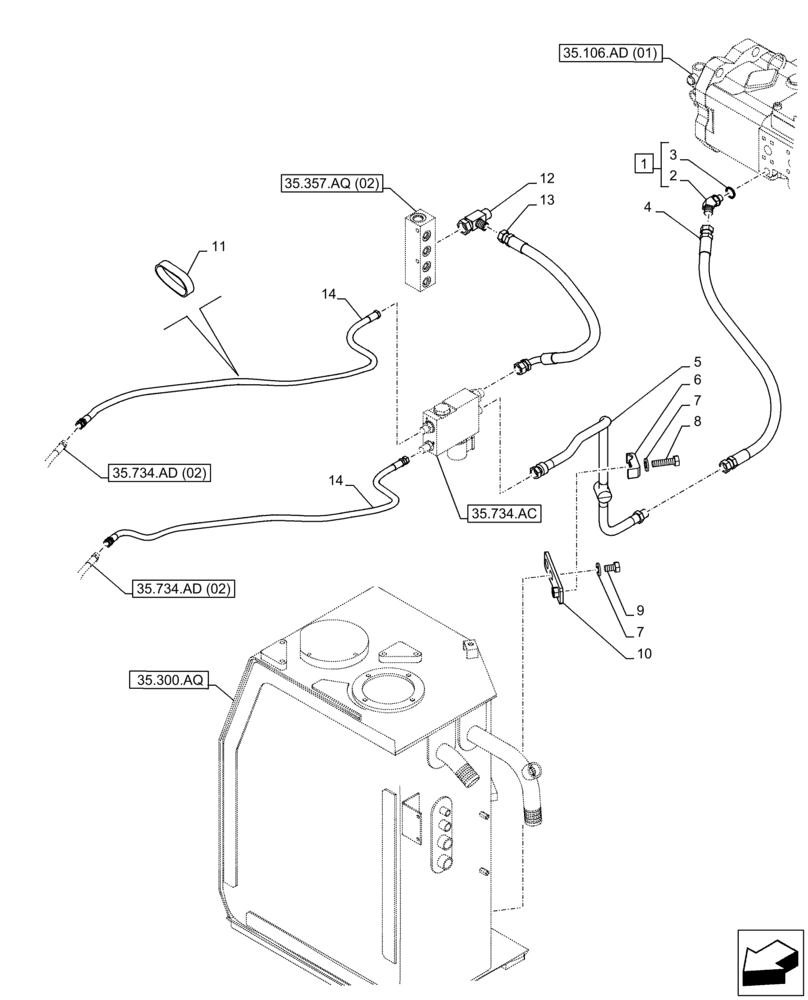 Схема запчастей Case CX350D LC - (35.734.AD[01]) - VAR - 781128 - QUICK COUPLER, VALVE, HYDRAULIC LINE (35) - HYDRAULIC SYSTEMS