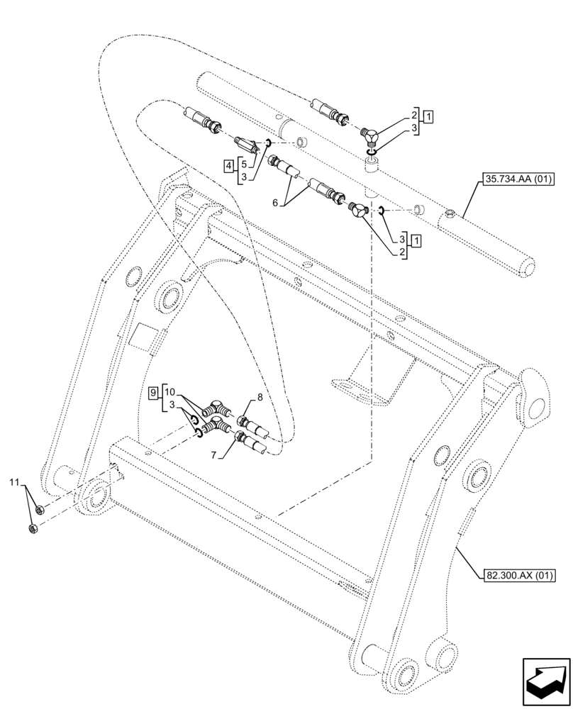 Схема запчастей Case 580N EP - (35.525.AD[01]) - VAR - 423049 - QUICK COUPLER, LINES (35) - HYDRAULIC SYSTEMS