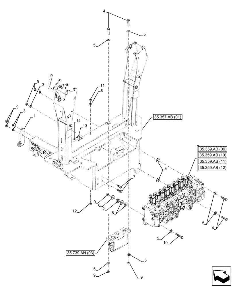 Схема запчастей Case 590SN - (35.357.AB[04]) - VAR - 423078 - BACKHOE ARM, PILOT CONTROL, STRUCTURE (35) - HYDRAULIC SYSTEMS