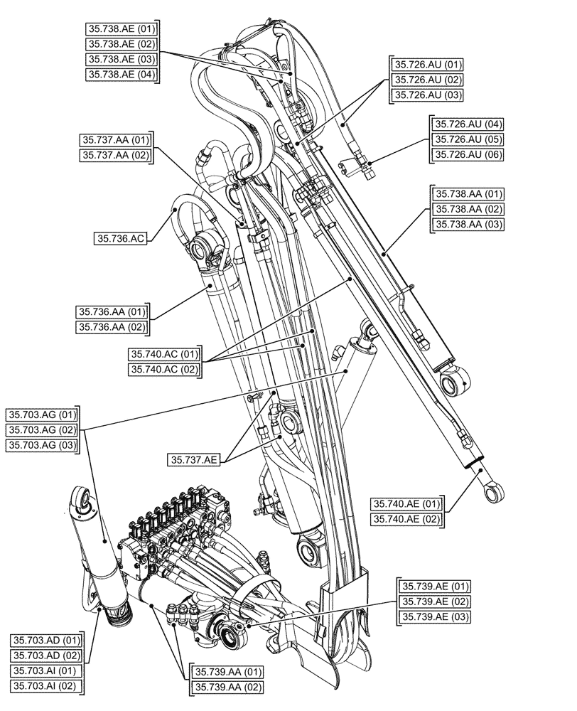 Схема запчастей Case 580SN - (00.000.35[08]) - PICTORIAL INDEX - HYDRAULIC SYSTEMS (00) - GENERAL & PICTORIAL INDEX