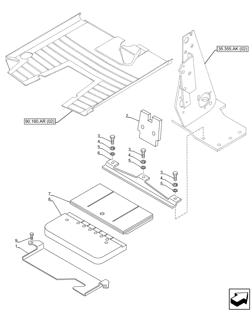 Схема запчастей Case 590SN - (90.110.BC[02]) - VAR - 423000 - MAT, PLATFORM, FLOOR, COVER (90) - PLATFORM, CAB, BODYWORK AND DECALS