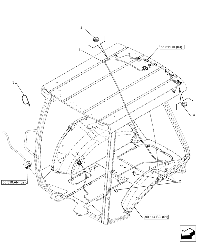 Схема запчастей Case 580SN - (55.511.AI[06]) - VAR - 423000 - REAR LIGHT, WIRE HARNESS (55) - ELECTRICAL SYSTEMS