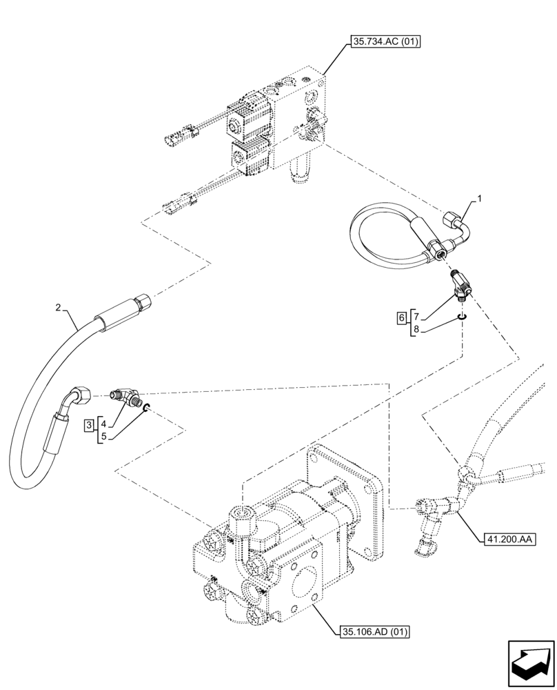 Схема запчастей Case 580N EP - (35.734.AD[02]) - VAR - 423049 - QUICK COUPLER, VALVE, HYDRAULIC LINE (35) - HYDRAULIC SYSTEMS