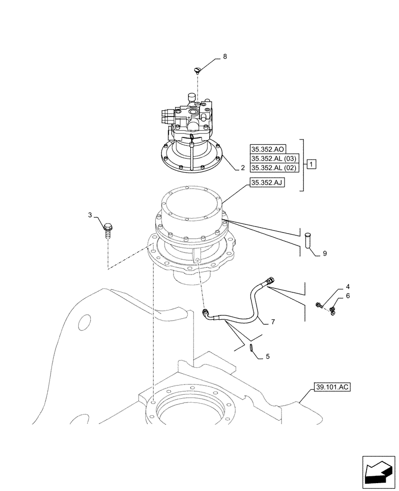 Схема запчастей Case CX250D LC LR - (35.352.AL[01]) - MOTO-REDUCTION GEAR (35) - HYDRAULIC SYSTEMS