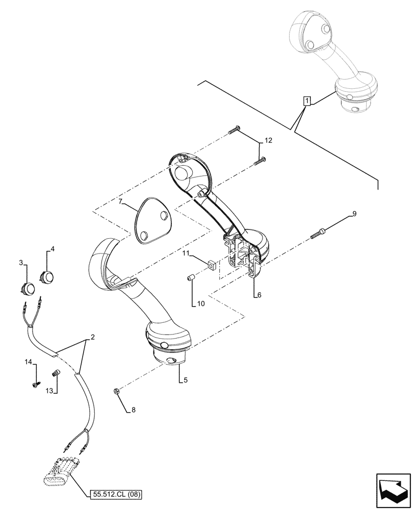 Схема запчастей Case 580SN WT - (55.512.CL[09]) - 2-SPOOL, MECHANICAL, LOADER, JOYSTICK, COMPONENTS (55) - ELECTRICAL SYSTEMS