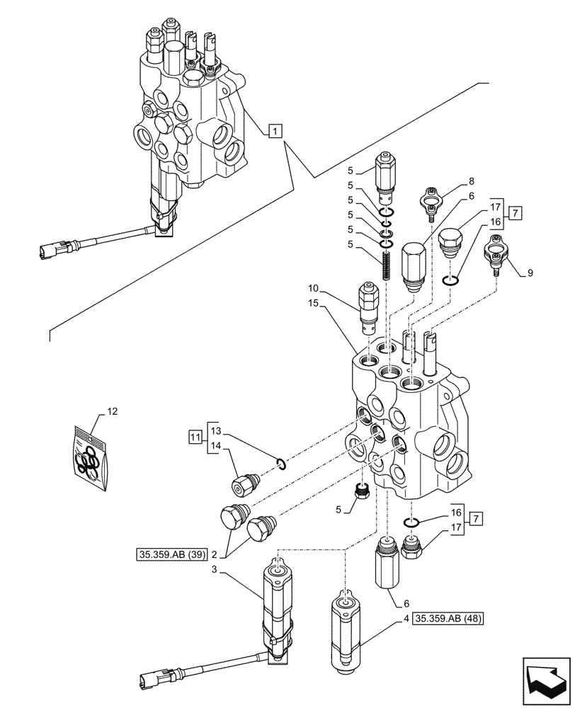 Схема запчастей Case 580SN WT - (35.359.AB[31]) - LOADER, CONTROL VALVE, MECHANICAL, 2-SPOOL (35) - HYDRAULIC SYSTEMS