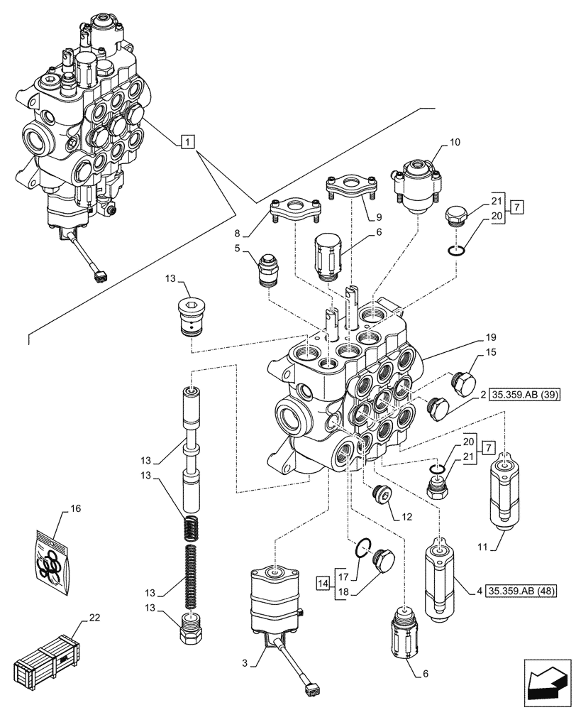 Схема запчастей Case 580SN - (35.359.AB[30]) - VAR - 747776 - LOADER, CONTROL VALVE, MECHANICAL, 3-SPOOL (35) - HYDRAULIC SYSTEMS