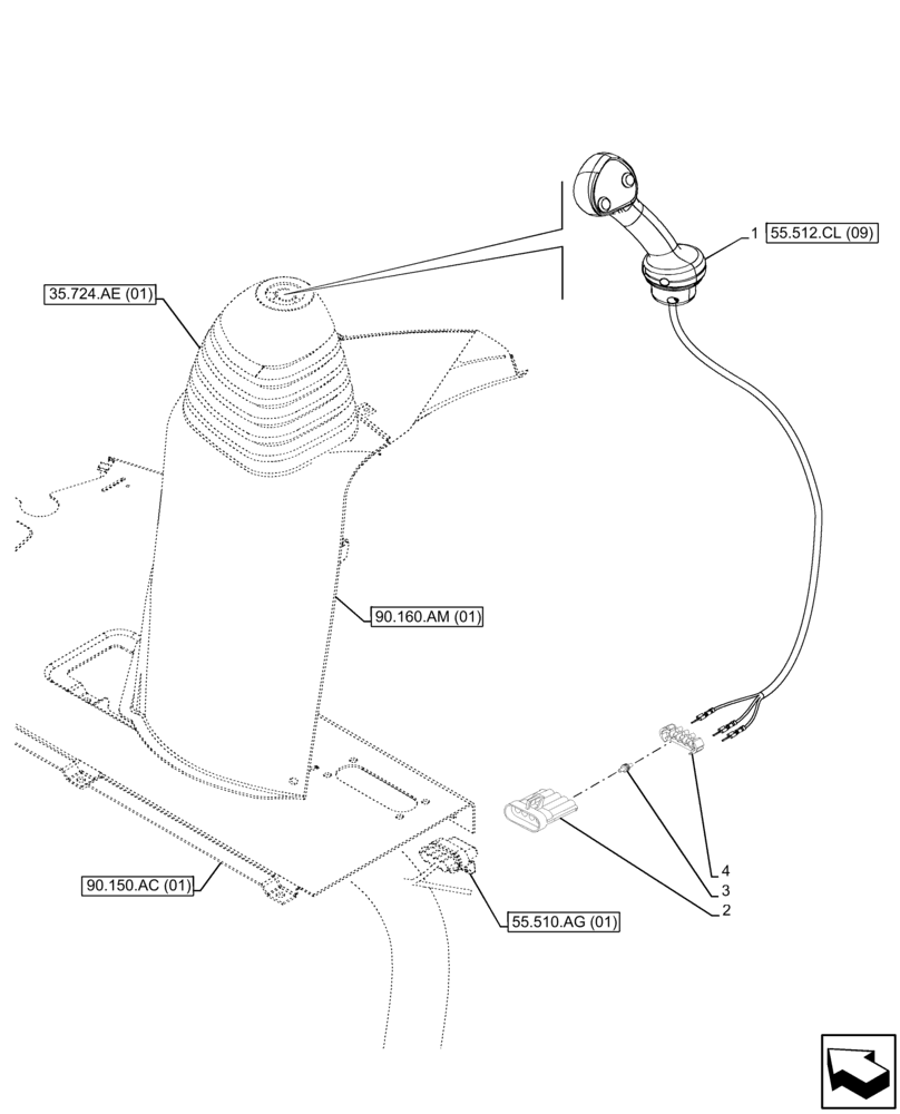 Схема запчастей Case 580SN WT - (55.512.CL[08]) - 2-SPOOL, MECHANICAL, LOADER, JOYSTICK MOUNTING (55) - ELECTRICAL SYSTEMS