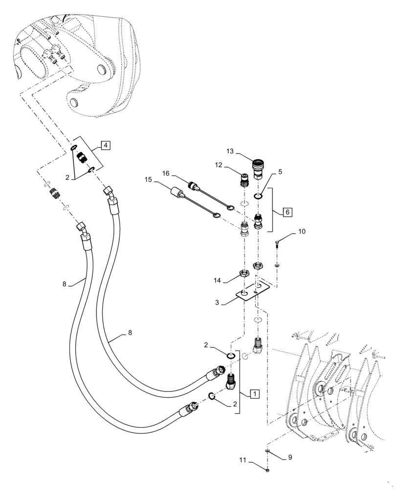 Схема запчастей Case 621F - (82.100.AA[01]) - GRAPPLE BUCKET HYDRAULIC LINES (82) - FRONT LOADER & BUCKET