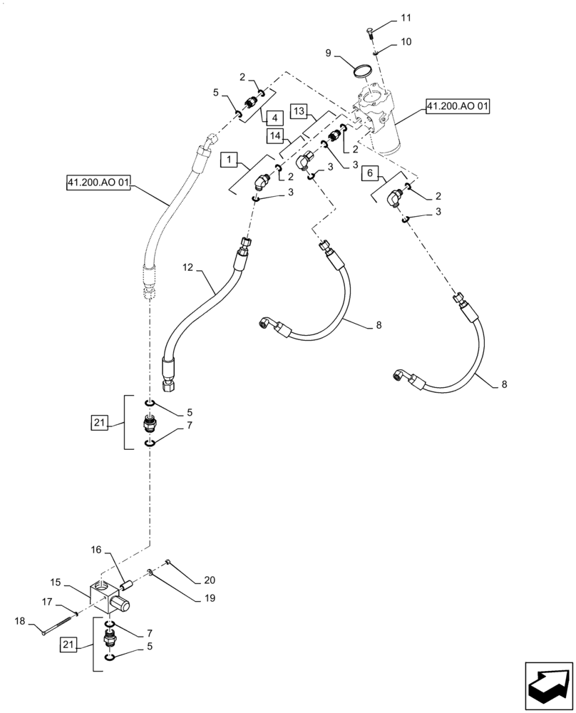 Схема запчастей Case 721F - (41.200.AO[02]) - STEERING, ORBITROL INSTALLATION (41) - STEERING