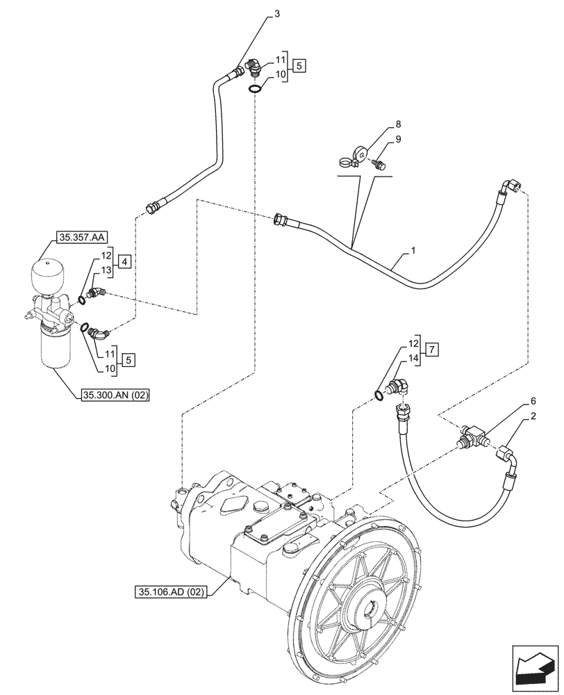 Схема запчастей Case CX300D LC - (35.357.AD) - PILOT VALVE, OIL LINE (35) - HYDRAULIC SYSTEMS