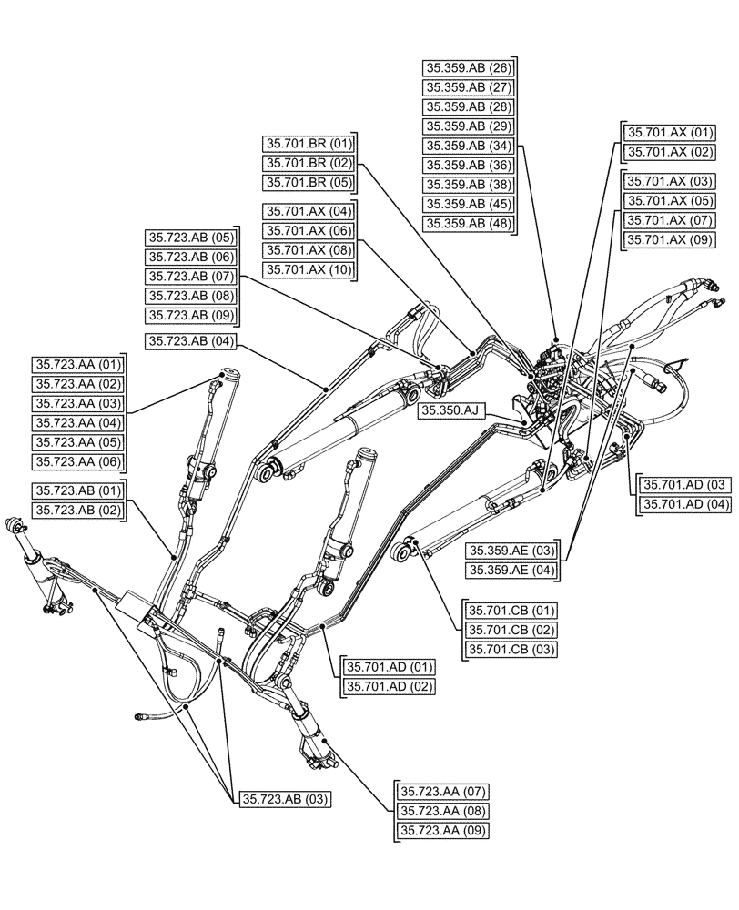 Схема запчастей Case 580SN - (00.000.35[01]) - PICTORIAL INDEX - HYDRAULIC SYSTEMS (00) - GENERAL & PICTORIAL INDEX