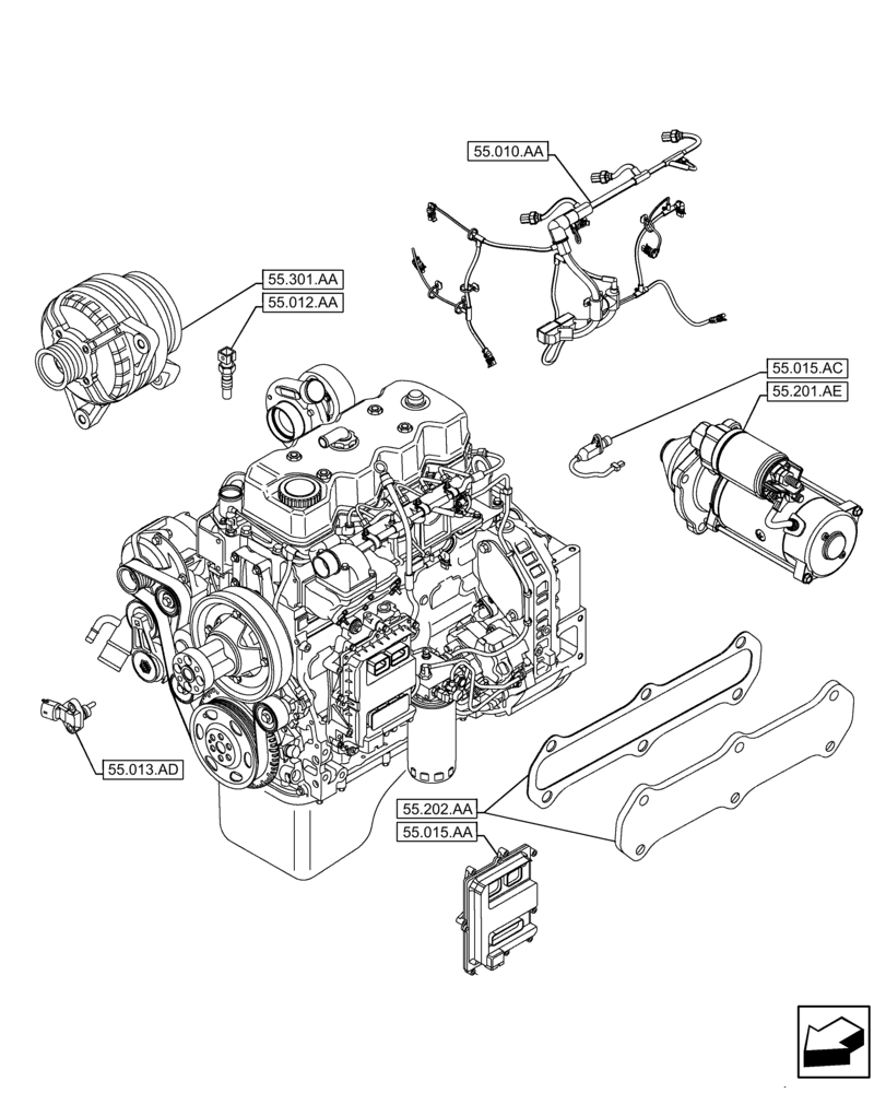 Схема запчастей Case F4HFE413X B001 - (00.000.55) - PICTORIAL INDEX - ELECTRICAL SYSTEMS (00) - GENERAL & PICTORIAL INDEX