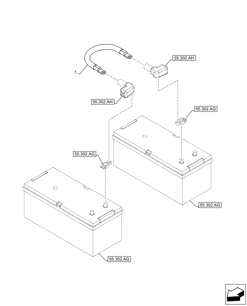 Схема запчастей Case CX300D LC - (55.302.AX) - BATTERY CABLE (55) - ELECTRICAL SYSTEMS