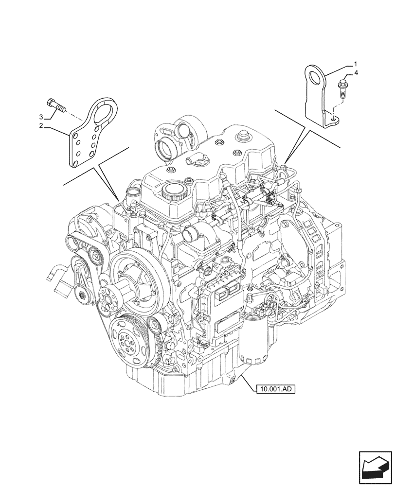 Схема запчастей Case F4HFE413V B001 - (10.001.AK) - ENGINE, HOOK (10) - ENGINE